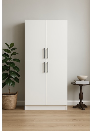 4 Kapaklı Çok Amaçlı Dolap 189 90 35 Cm Beyaz