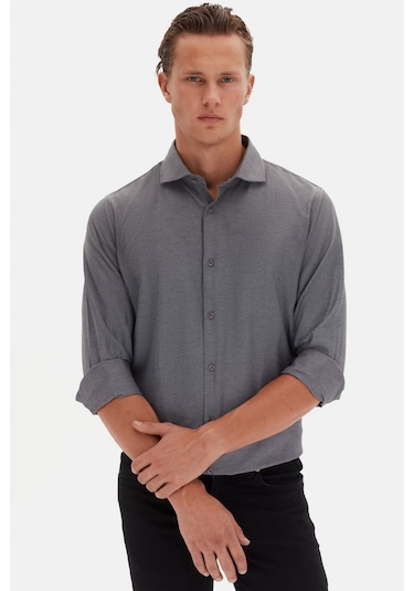 D'S Damat Ds Damat Slim Fit Antrasit Italyan Yaka Armürlü Uzun Kollu Kolay Ütülenebilir Nefes Alan Dört Mevsim 2HF02ORT3185 Antrasit