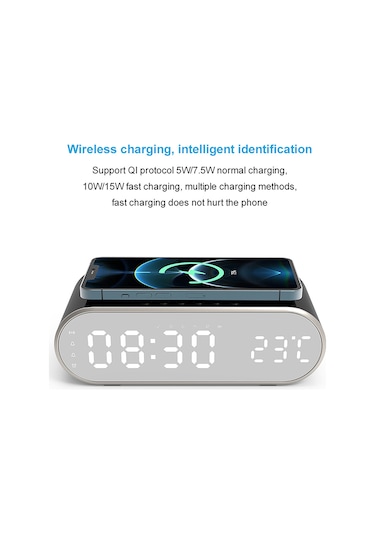 Geeksen Siyah Ev Kullanımlı 15w Kablosuz Şarj Cihazı - Termometre Ve Uyandırıcı Saat Özellikli Ev Aletleri