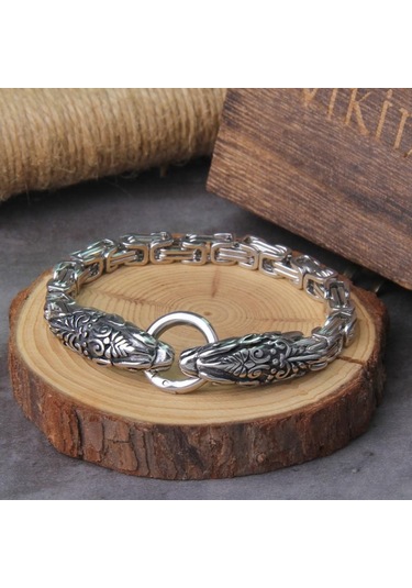 Gümüş Asla Fade Kaya Viking Kurt Charm Bilezik Erkek Paslanmaz Çelik Hasır Zincir Kurt Punk Bilezikler Biker Takı Kutusu Olmadan 23cm Gümüş