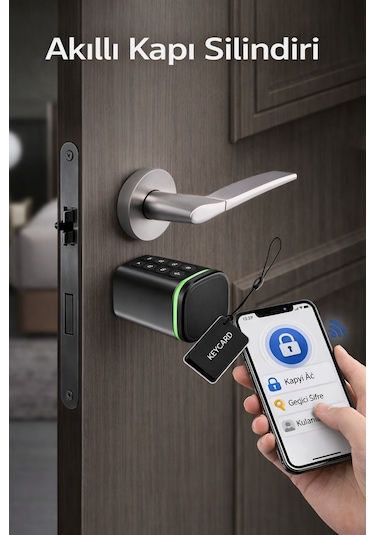 Ttlock Akıllı Kapı Kilidi Elektronik Silindir Şifreli Kartlı Mobil App Bluetooth Smart Lock Siyah