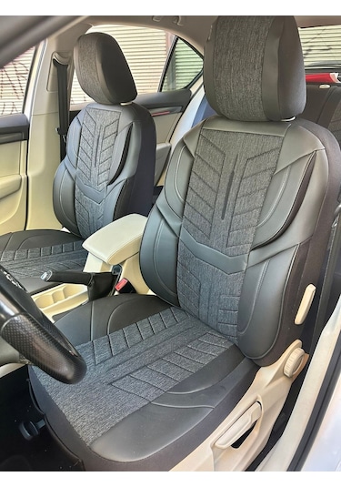 Argalı Renault Taliant Oto Koltuk Kılıf Üniversal Keten Ve Suni Deri Cepli Oto Koltuk Kılıf Siyah