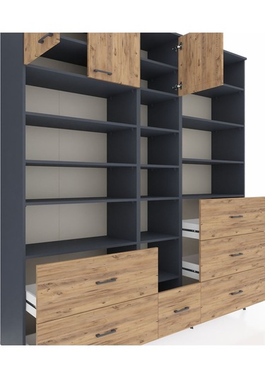 Hyperion Dolap 17 Raflı 6 Çekmeceli 3 Kapaklı 220x44x243 Antrasit-çam/çam Atlas Çam/atlas Çam