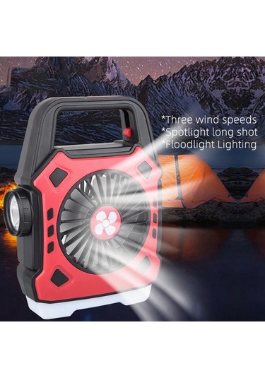 Kangvka Dışarıda Kullanalabilir Çift Fonksiyonlu Fan Ve Işık - Hızlı Şarjlı, Taşınabilir Kamp Ve Manzaralı Etkinlikler İçin Siyah-kırmızı