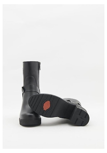 Harley Davidson Zelda Siyah Yüksek Topuk Deri Kadın Bot Siyah-Baskılı-Deri