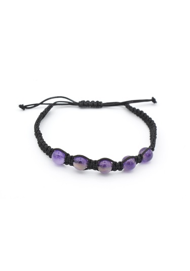 Murty99 Hakiki Makrome Model Doğal Ametist Taşı Bileklik 003 Mor