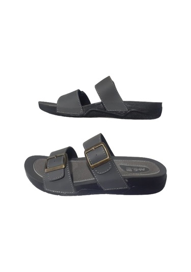 Alc Eren Erkek Gri Çift Tokalı Ortopedik Taban Günlük Terlik Gri