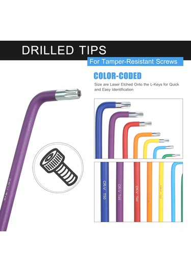 9 Parça Çok Renkli L Anahtar Seti Torx Anahtar Yıldız Anahtar Seti Uzun Kol Endüstriyel Kalite Krom Vanadyum Çeliği Torx Anahtar Allen Anahtarı