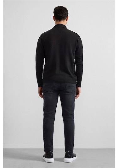 Süvari Siyah Regular Düz Fermuarlı Polo Yaka Sweatshirt Sw2013700011-s09 Siyah