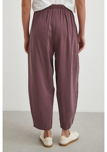 Never More Bağcıklı Beli Lastikli Pileli Pantolon Mürdüm Mürdüm
