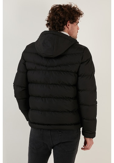 Buratti Kapüşonlu Cepli Slim Fit Şişme Erkek Mont 6490001 Siyah
