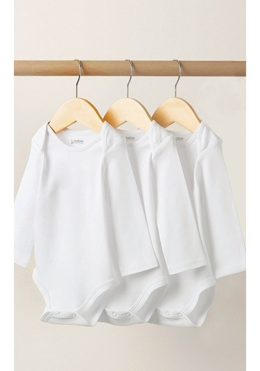 Lilabio %100 Organik Pamuk 3'lü Uzun Kollu Bebek Body Beyaz