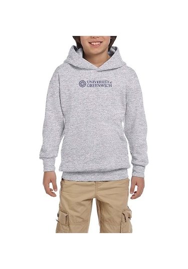 University Of Greenwich Logo Gri Çocuk Kapşonlu Sweatshirt Gri