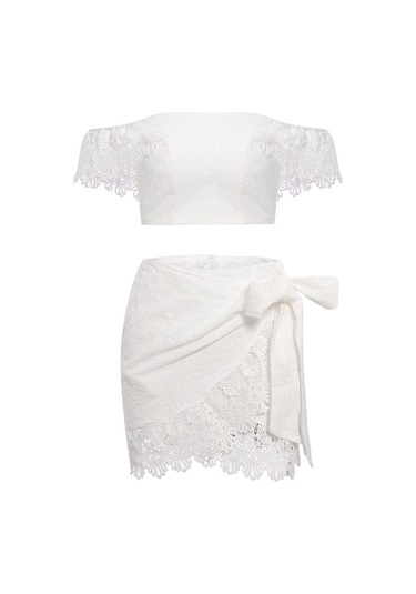 Bohem Bağlamalı Sahil Elbise Takım Beyaz Beyaz