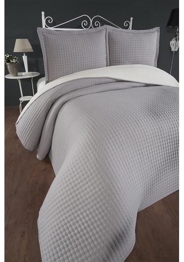Elisa Dolgulu Çift Taraflı Çift Kişilik 240x260 Cm Yatak Örtüsü Koyu Gri Gri