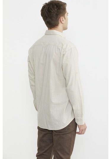 Keten Karışımlı Uzun Kol Gömlek - Bej Bej