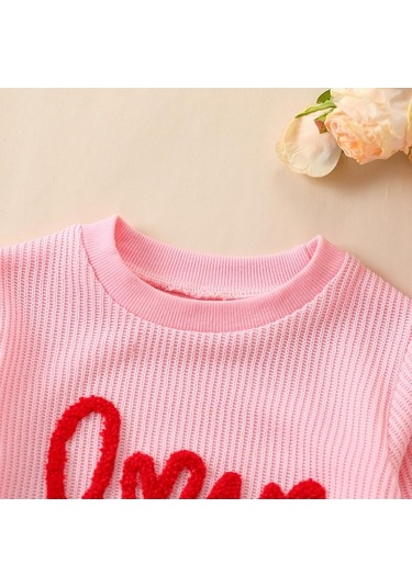 Carrier Yeni Waffle Üstler Tulum Sweatshirt Sevgililer Pembe Örgü Kız Kıyafeti Kazak Kazak Günü Doğan Büyük Boy Bebek Balonu Aşk Açık Gg Açık Pembe