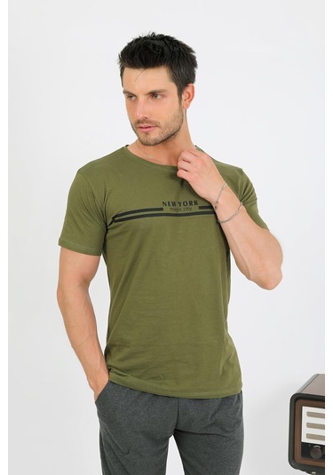 Akbeniz Erkek Pamuk Kısa Kol Pijama Takım Haki 6875 Haki