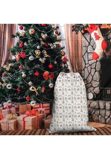 Büyük Noel Baba Hediye Çantası, Pamuklu Kordonlu, Yeniden Kullanılabilir Noel Ağacı Metni