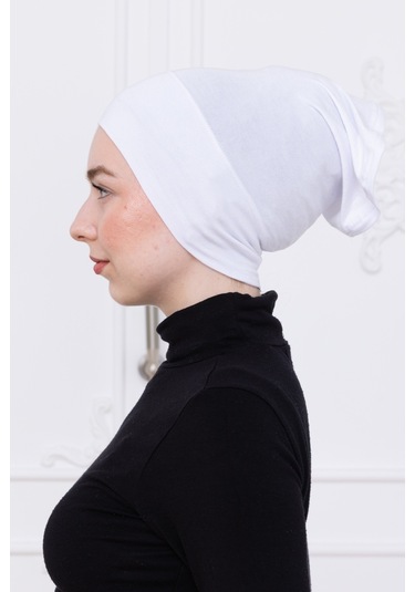 Pratik Boru Bone Beyaz Geçmeli - Kaymaz Önü Dikişsiz Kadın Tesettür Hazır İç Bone Beyaz