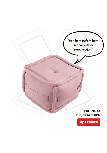 Xpermate Puffymod Dekoratif Kare Puf Orta Sehpa 40x40 Cm Pembe