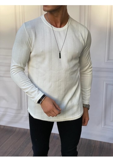 Modefendi Örme Desen Pamuklu Sweat Beyaz
