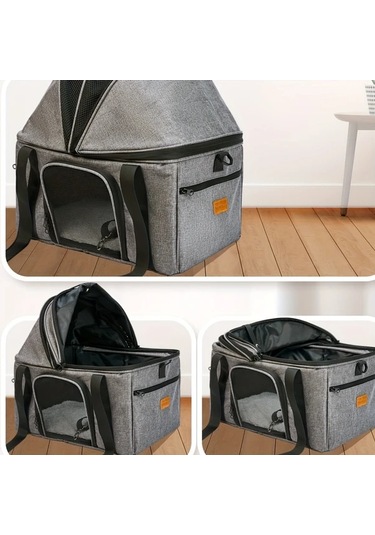 Honeybeeshop Gray Burgeonnest Geniş Kedi Taşıyıcı 15 Lb Büyük Kedi Köpek Seyahat Çantası Açılır Tavanlı