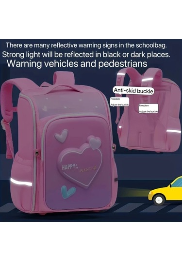 Dream011 Pembe Geniş Boyut İlkokul Çantası 2-6 Sınıflar İçin Yük Azaltma Sırt Koruma Ultra Hafif Pembe