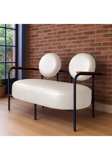 Venüs İkili Koltuk Krem Modern Tasarım, Deri, Ofis, Kuaför Ve İş Yeri İçin Şık İkili Koltuk Krem