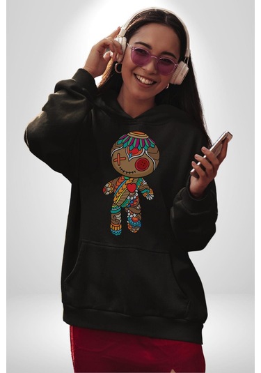 Voofoo Bebeği Doll Doldurulmuş Bebek Kadın Erkek Siyah Kapüşonlu Sweatshirt Hoodie Siyah