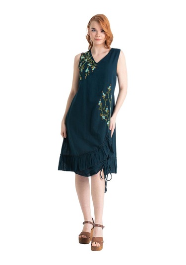 Kolsuz Vual Candan Yırtmaçlı Midi Boy Elbise Petrol Ptrl-petrol