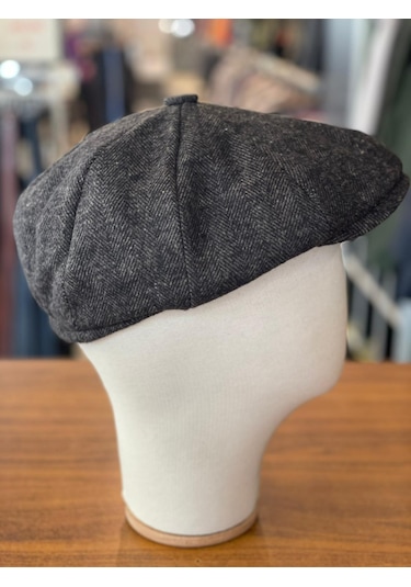 Hamze Peaky Blinders Tarz İngiliz Model Balıksırtı Desen Kaşe Kumaş Kasket Şapka Kahverengi