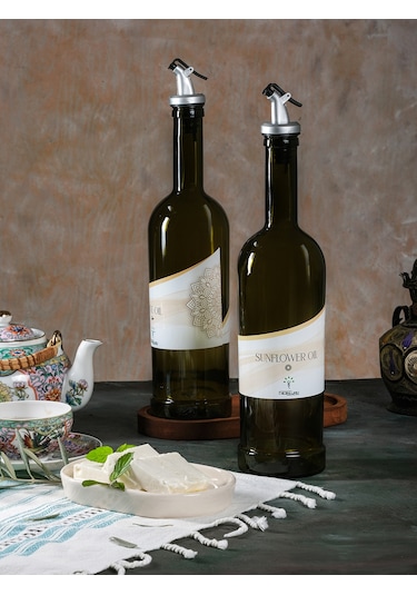 Ahşap Stantlı Amber 2'li 750 ml Zeytinyağı ve Sıvıyağ Yağdanlık Şişesi Ayçiçekyağı,Yağlık ea