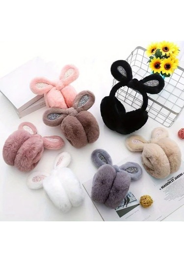 Elmpaly Tooth Pink 1 Adet Peluş Tavşan Kulaklık Yumuşak Esnek Parıltılı Kışlık Hafif