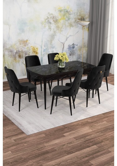 Mona Siyah Mermer Desen 80x132 Açılabilir Mdf Masa Yemek Odası Takımı, Mutfak Takımı 6 Adet Sandalye Siyah Mermer - 6 Siyah - Siyah Ayak Mona Siyah Mermer Desen 80x132 Açılabilir Mdf Masa Yemek Odası Takımı, Mutfak Takımı 6 Adet Sandalye Siyah Mermer - 6 Siyah - Siyah Ayak