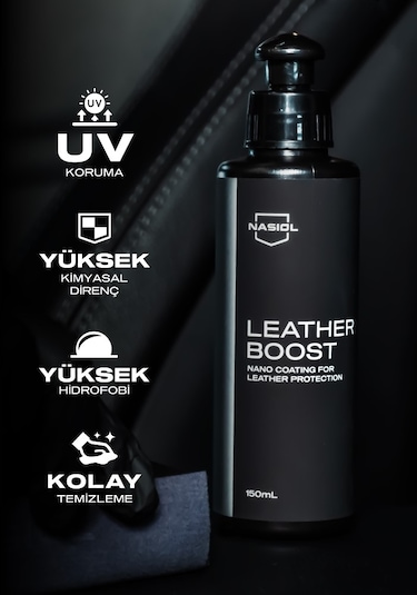 Nasiol Leatherboost Araç Ev Ofis Deri Yüzeyler için Nano Kaplama Deri Bakımı 1 Yıl Dayanım 150 ML