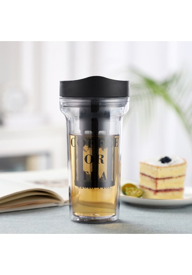 Honmex 420ml Bpa'sız İki Katlı Soğuk Kahve/çay Fincanı - Sağlam, Isı Yalıtımı, Taşınabilir Ve Kolay Temizlenir Siyah