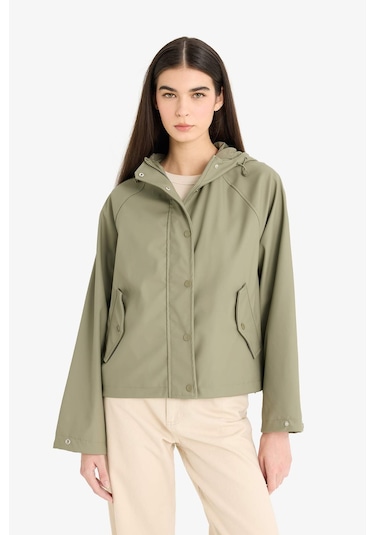 Defacto Regular Fit Kapüşonlu Suni Deri Yağmurluk E8552ax25aukh402 Haki
