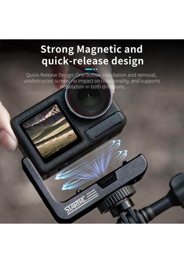 Djı Osmo Action 5 Pro / 4/3 Startrc L-şekilli Manyetik Hızlı Bırakma Braketi İçin Siyah
