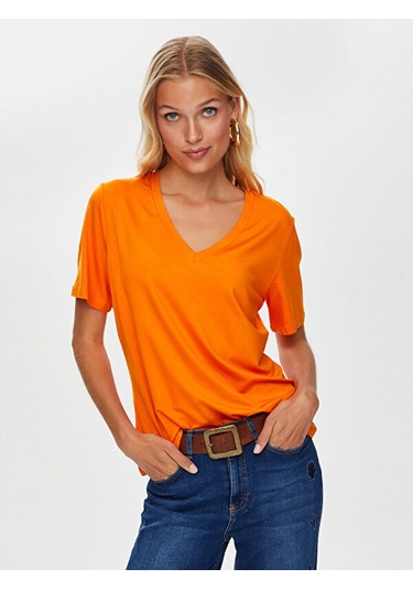 V Yaka Kısa Kol T-shirt S25tsh001 Bs25tsh00161 Orange