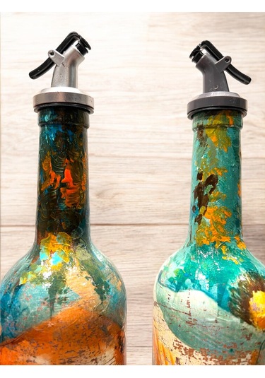 El Yapımı Soyut Kadın Portresi Ve Çiçek Motifli Vintage Yağdanlık Set, Mutfak Sosluk, Sirkelik Yeşil