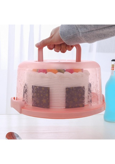 Plastik Pasta Kutusu, Kilitlenebilir Kapaklı Yuvarlak Pasta Saklama Kutusu Yeşil