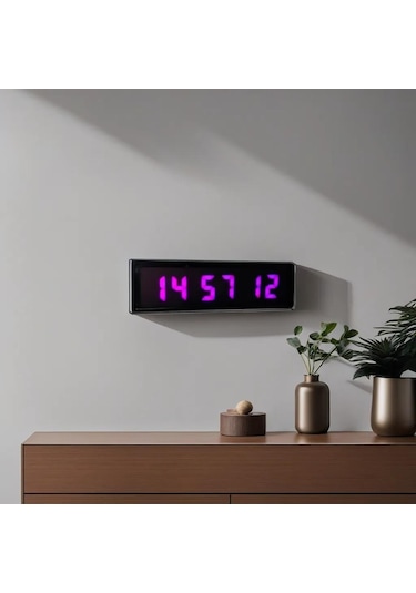 Dijital Led Duvar Ve Masa Saati - Mor Kasa Ölçüsü: 16x40 Cm