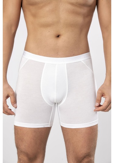 Weweus Beyaz 3'lü Micro Modal Premium Erkek Uzun Boxer 14193 Beyaz