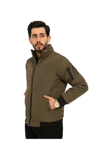 Montland Erkek Haki İçi Astarlı Dik Yaka Mevsimlik Cepli Su Ve Rüzgar Geçirmez Mont Haki