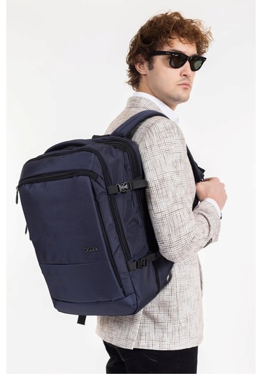 Dada Körüklü Su Geçirmez Kumaş Fonksiyonel Sırt Çantası 15.6 İnç Lacivert