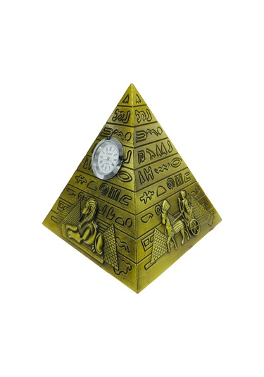 Antik Mısır Piramit Saatli Metal Dekoratif Hediyelik Biblo 10x11cm