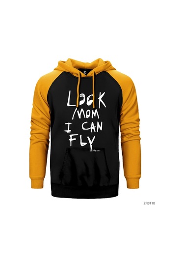 Travis Scott Look Mom I Can Fly Sarı Reglan Kol Kapşonlu Sweat Sarı