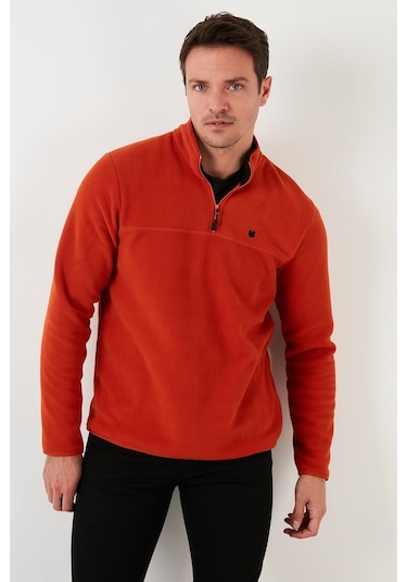 Buratti Slim Fit Anti-Pilling Tüylenme Yapmayan Bato Yaka Kışlık Şardonlu Erkek Polar 5906001 Orange