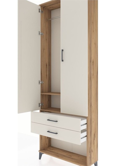Arges Dolap 2 Raflı 2 Çekmeceli Tek Askılı 88x30x243 Çam-aytaşı Çam